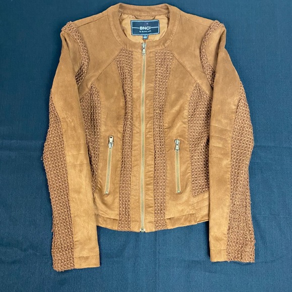 BNCI by Blanc Noir Women's Brown Suede Knit Moto Jacket Size S - Picture 3 of 13